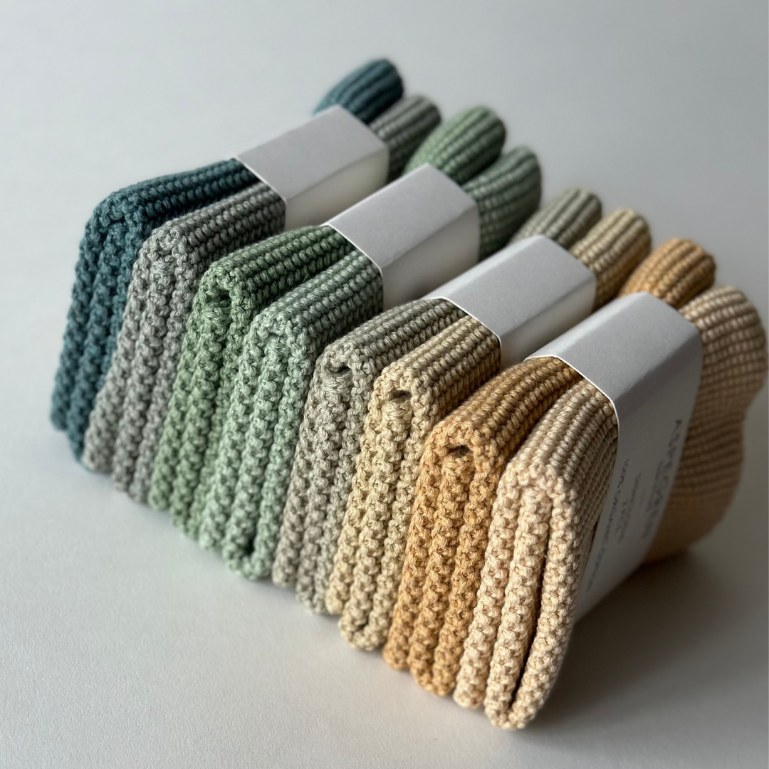 Dishcloths - 100% Orgainc Cotton - Set of two - Knitted - Solid - Mint: 6 sets of two / 26x26 cm