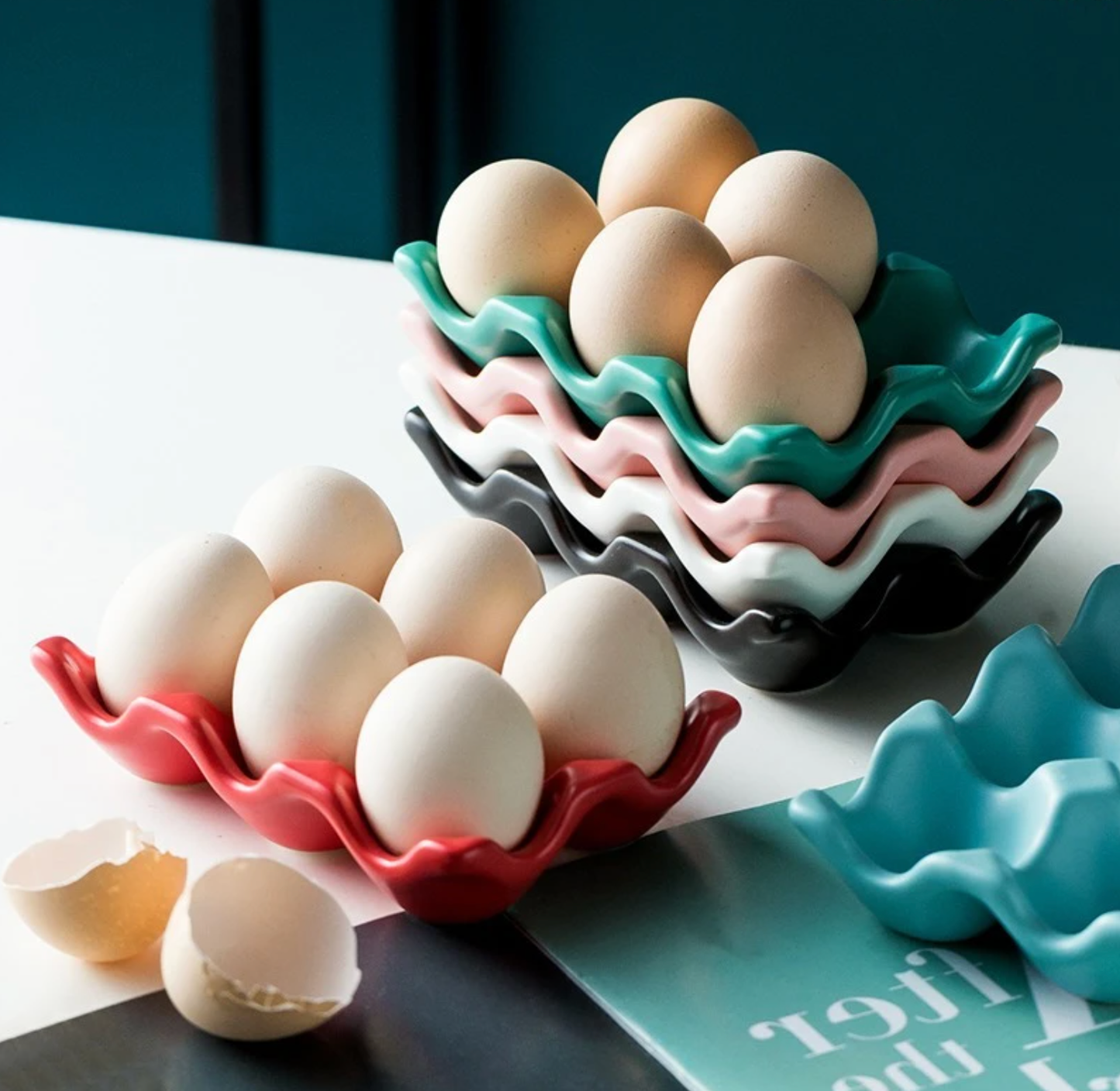 Ceramic 6 Grids Egg Holder: Pink