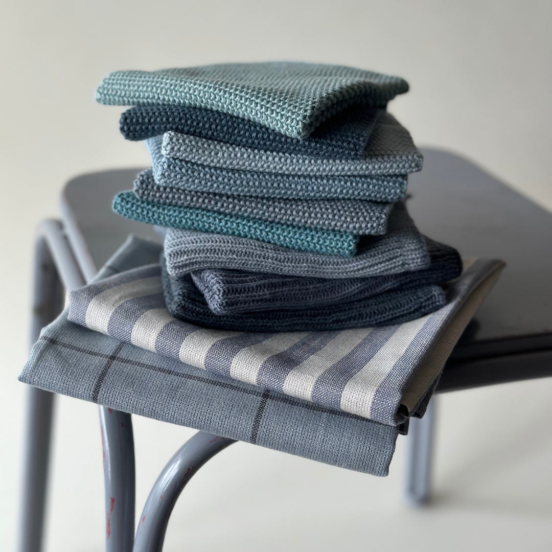 Dishcloths - 100% Orgainc Cotton - Set of two - Knitted - Solid - Aqua: 6 sets of two / 26x26 cm