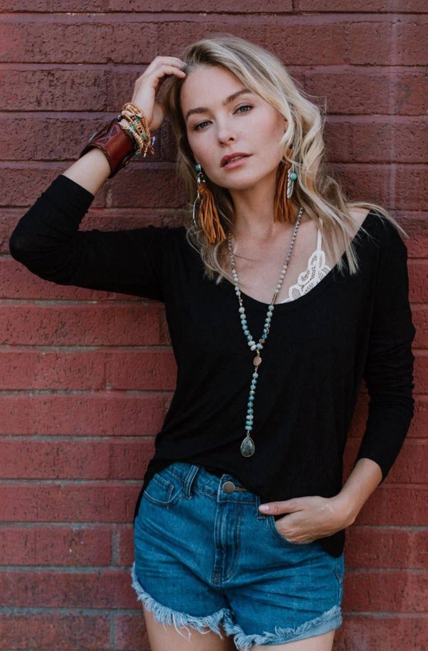 Ryder Long Sleeve Bralette Tee - Black: Black / XL