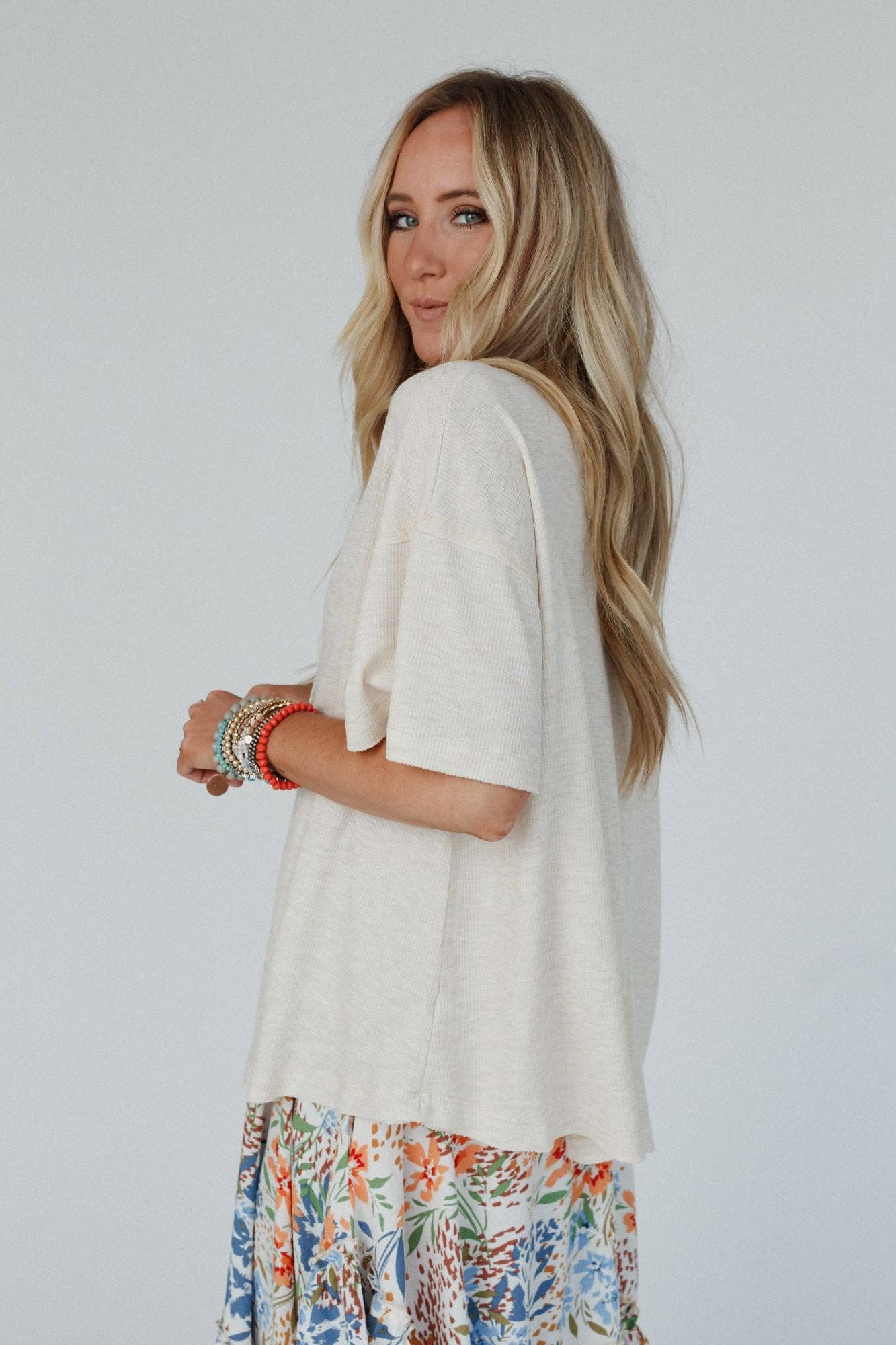 Soft Plume Henley Top - Oatmeal: XL