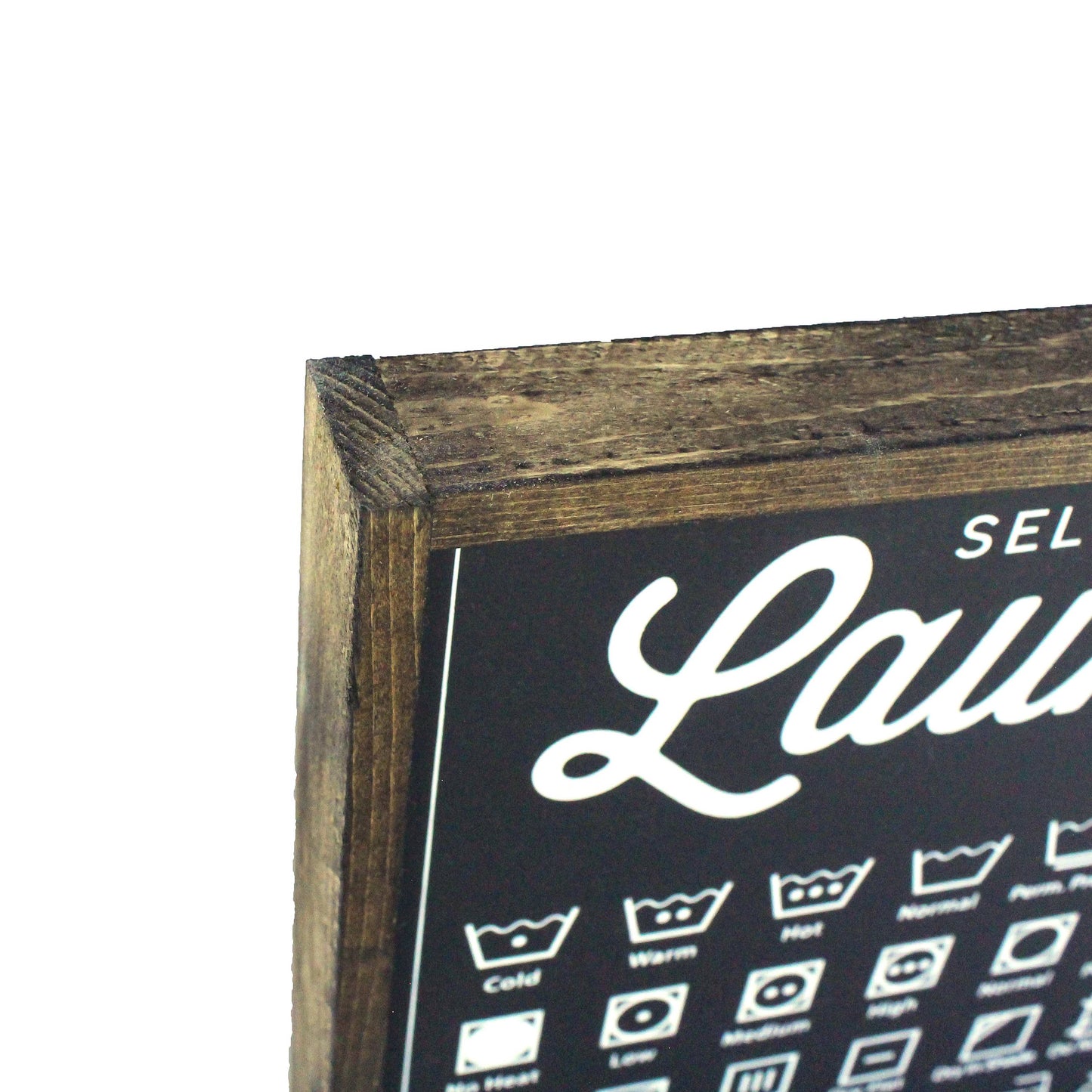 Laundry Symbols Wood Sign: White