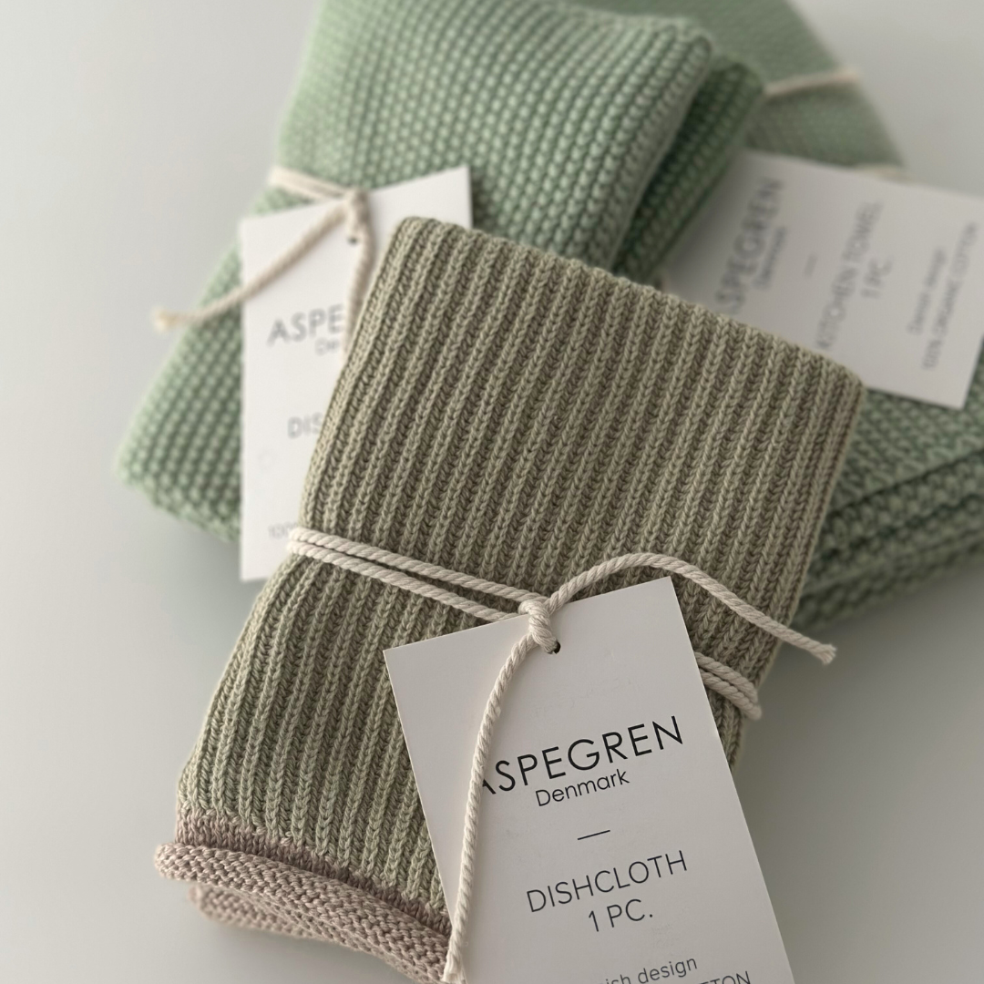 Dishcloths - 100% Orgainc Cotton - Set of two - Knitted - Solid - Laurel Green: 6 sets of two / 26x26 cm