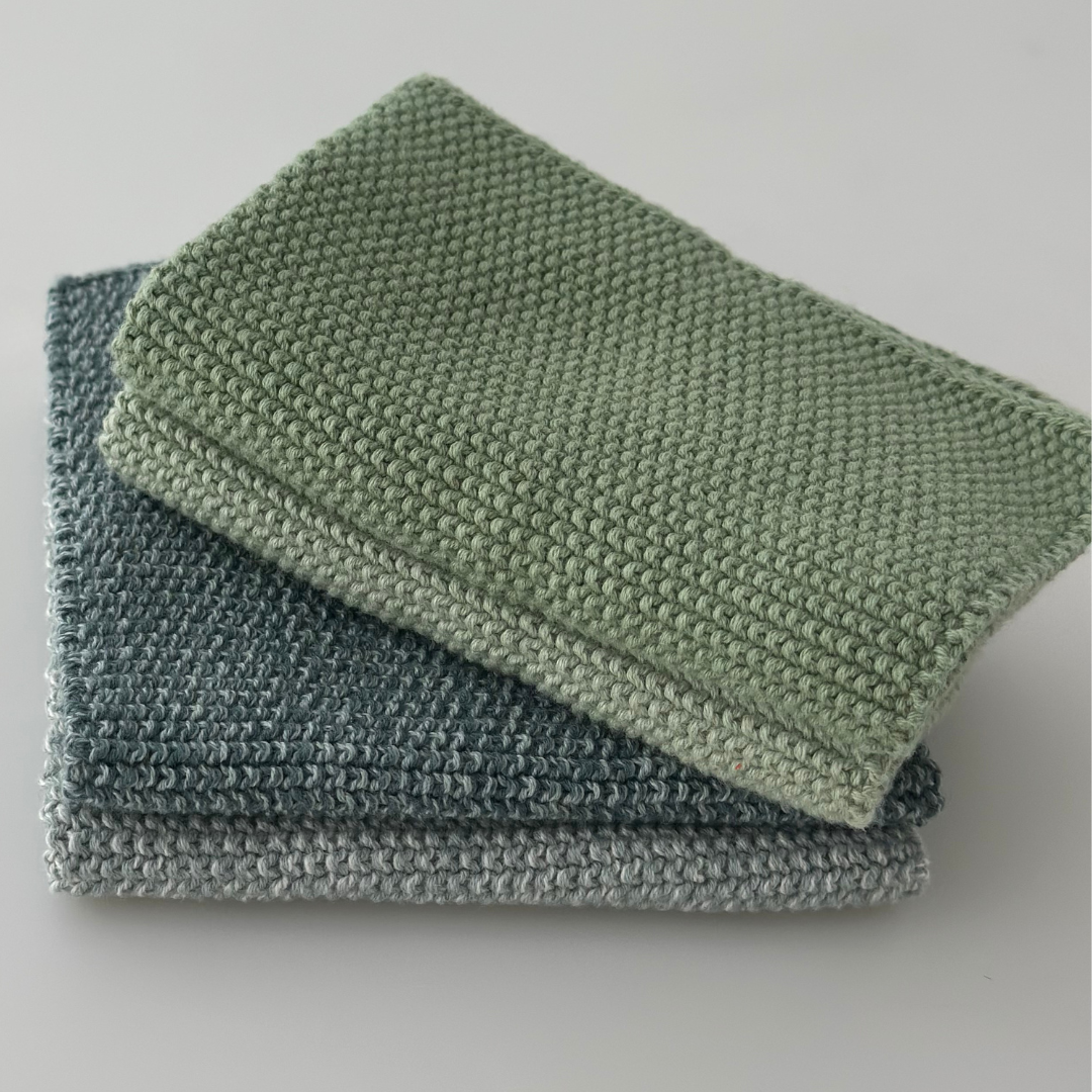 Dishcloths - 100% Orgainc Cotton - Set of two - Knitted - Solid - Laurel Green: 6 sets of two / 26x26 cm