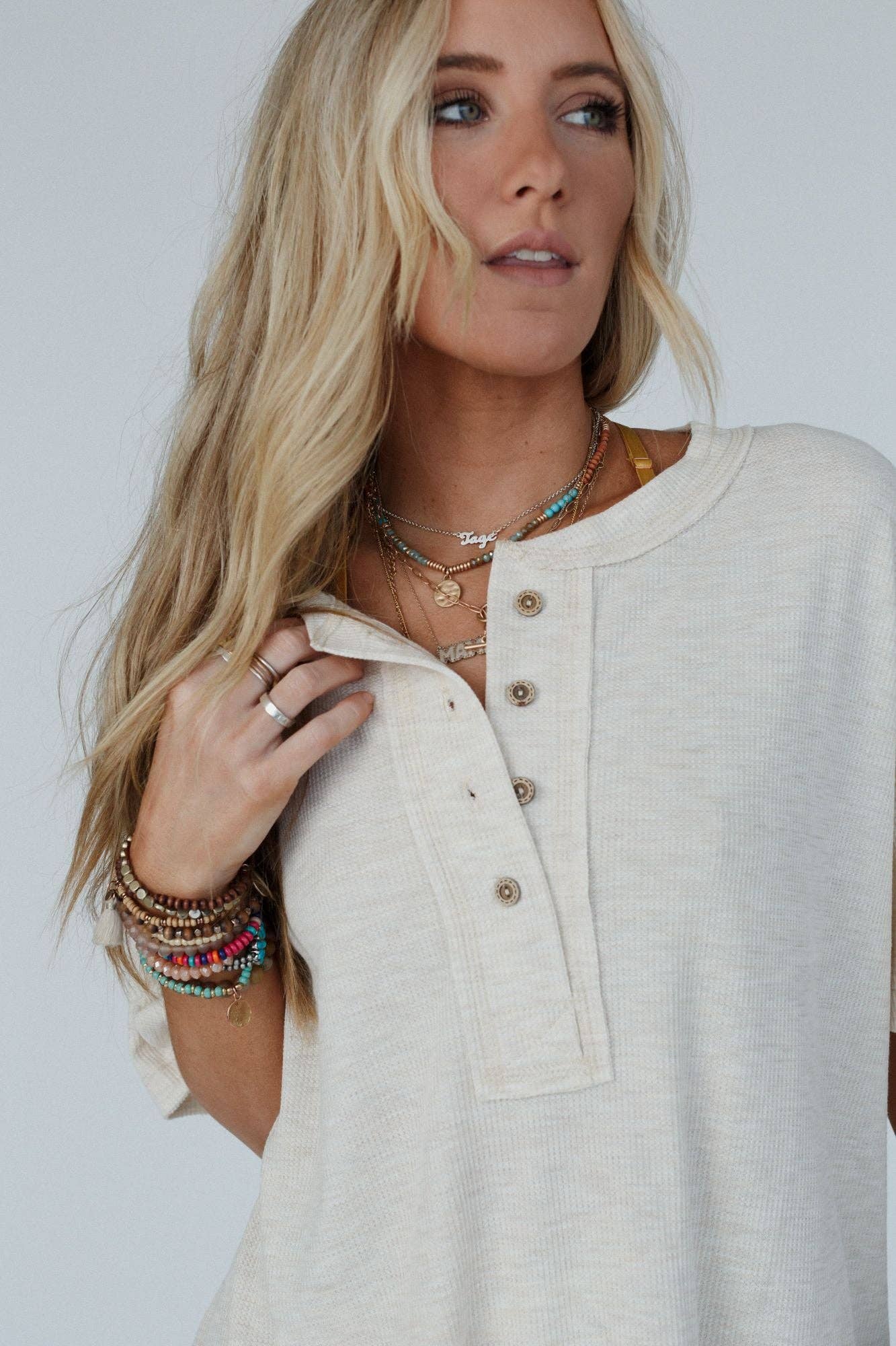 Soft Plume Henley Top - Oatmeal: XL