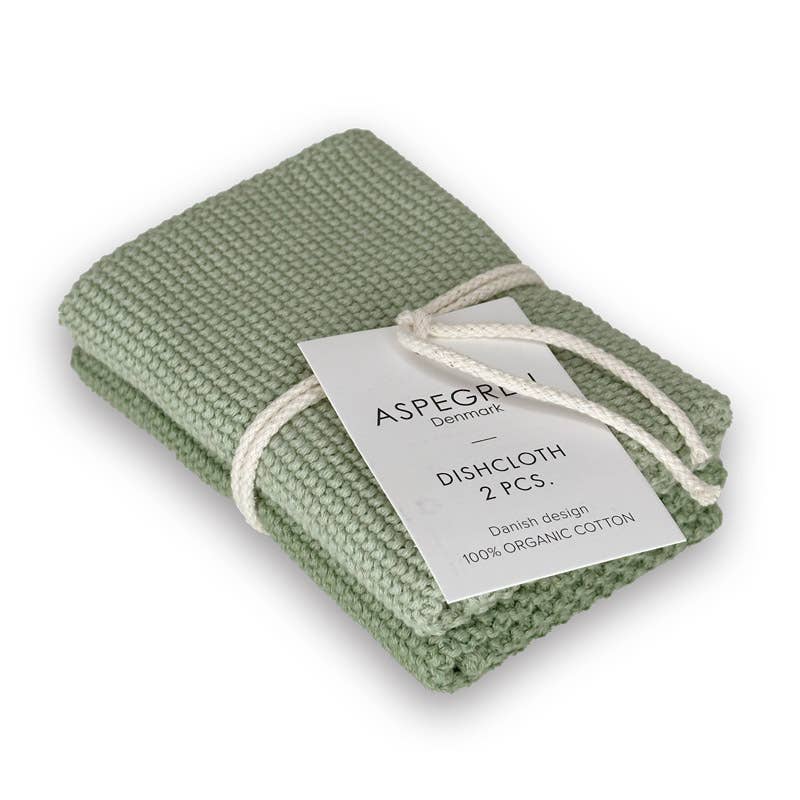 Dishcloths - 100% Orgainc Cotton - Set of two - Knitted - Solid - Laurel Green: 6 sets of two / 26x26 cm