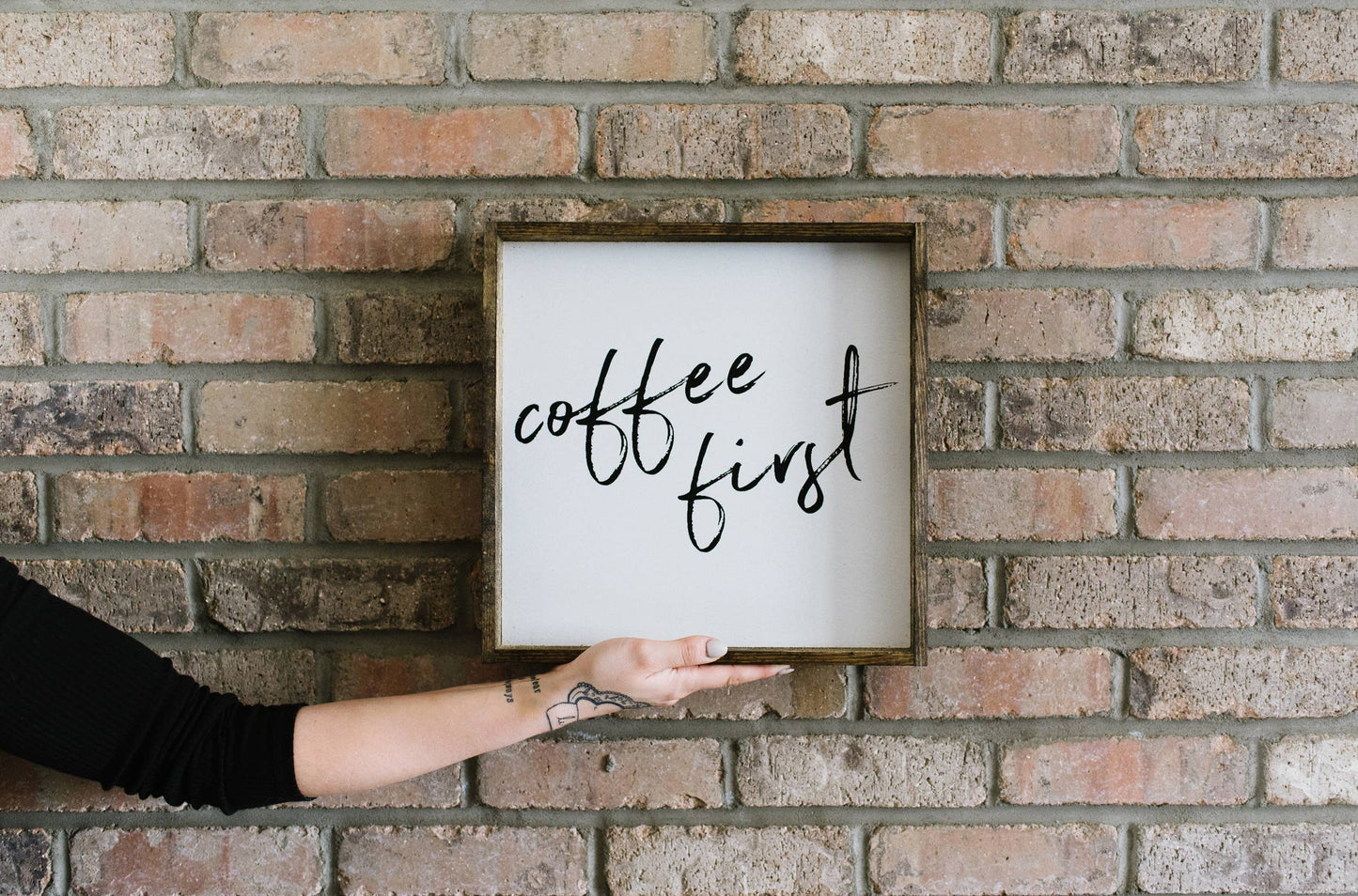 Coffee First Wood Sign: Black
