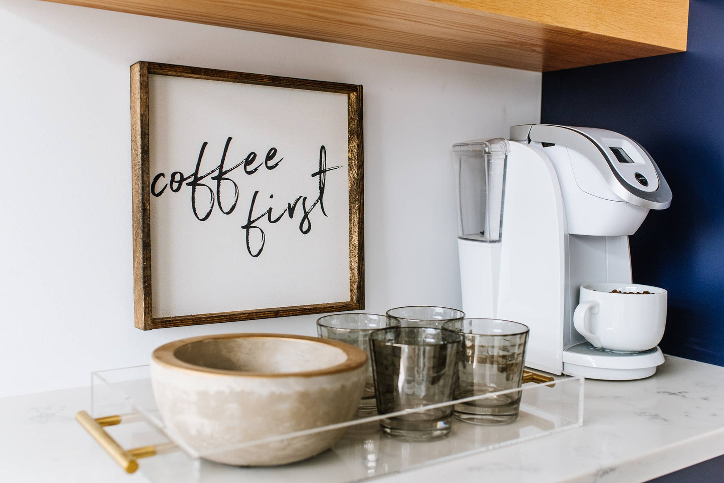 Coffee First Wood Sign: Black
