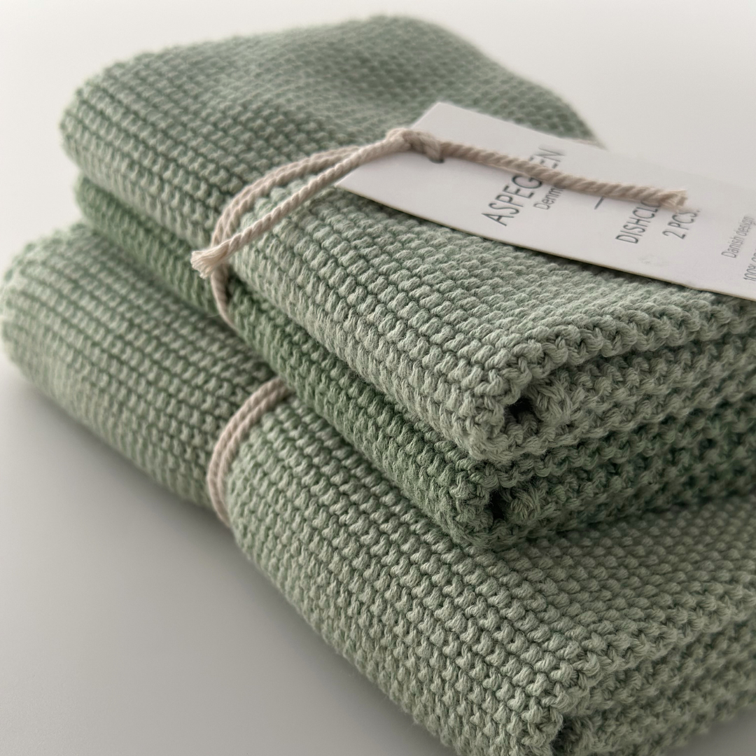Dishcloths - 100% Orgainc Cotton - Set of two - Knitted - Solid - Laurel Green: 6 sets of two / 26x26 cm
