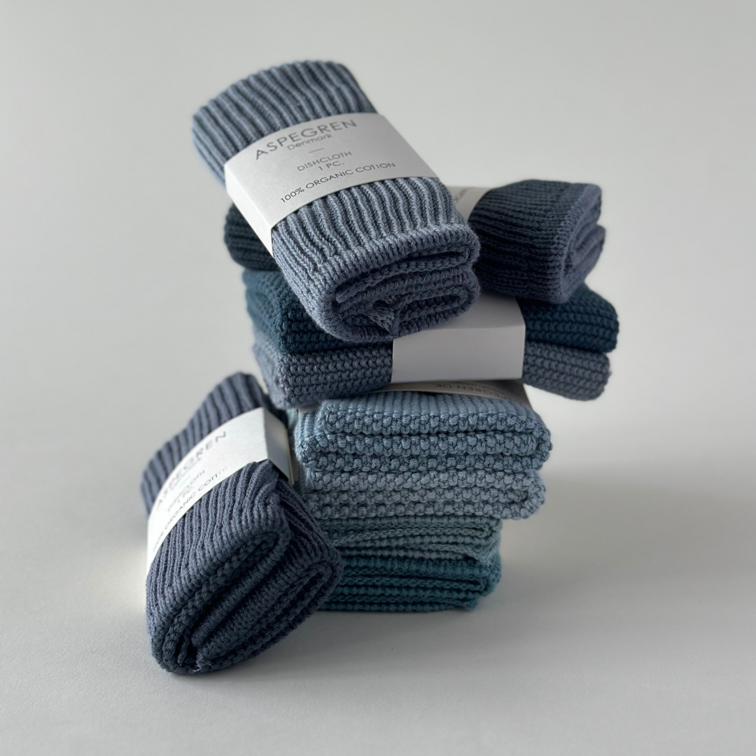 Dishcloths - 100% Orgainc Cotton - Set of two - Knitted - Solid - Aqua: 6 sets of two / 26x26 cm