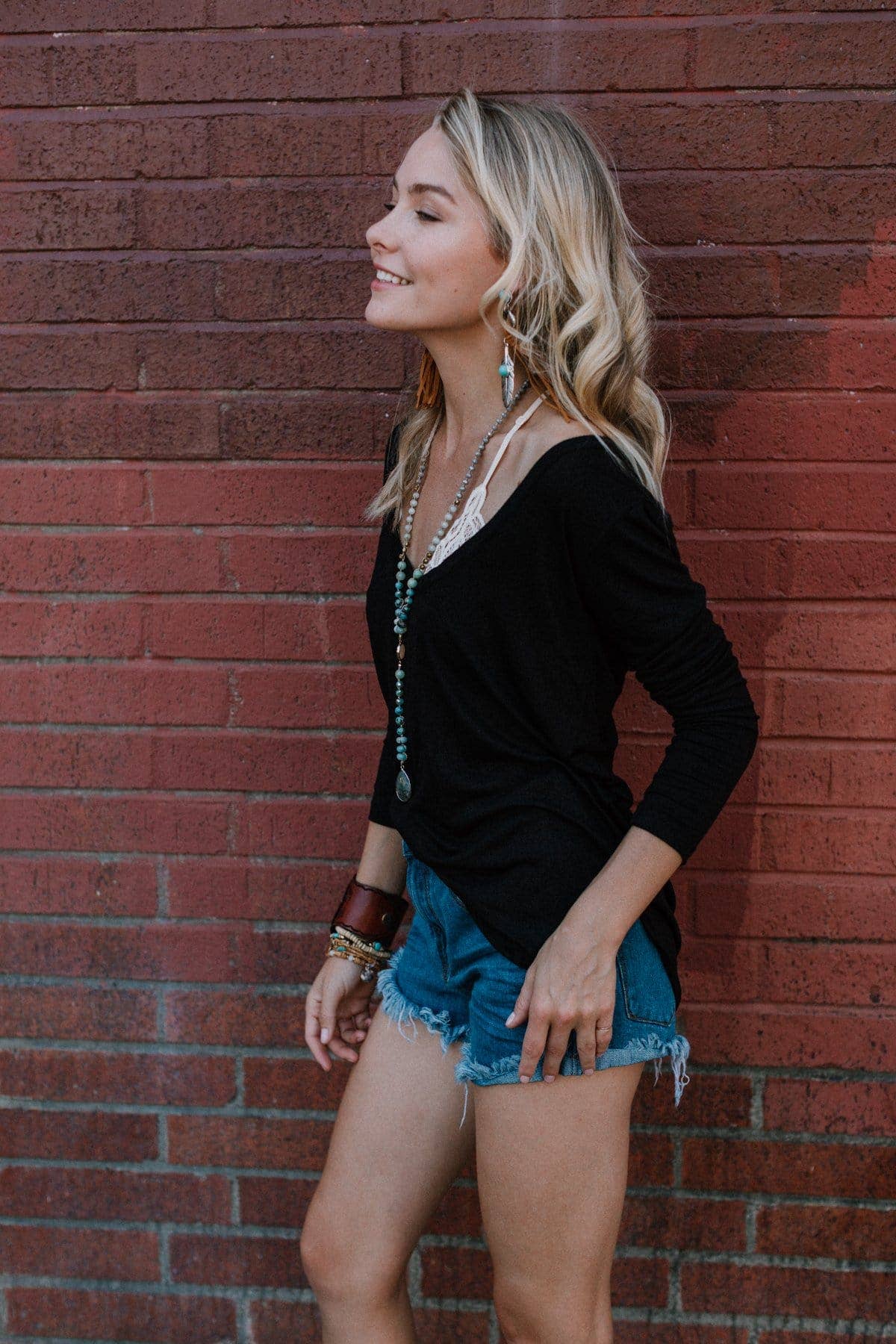 Ryder Long Sleeve Bralette Tee - Black: Black / XL