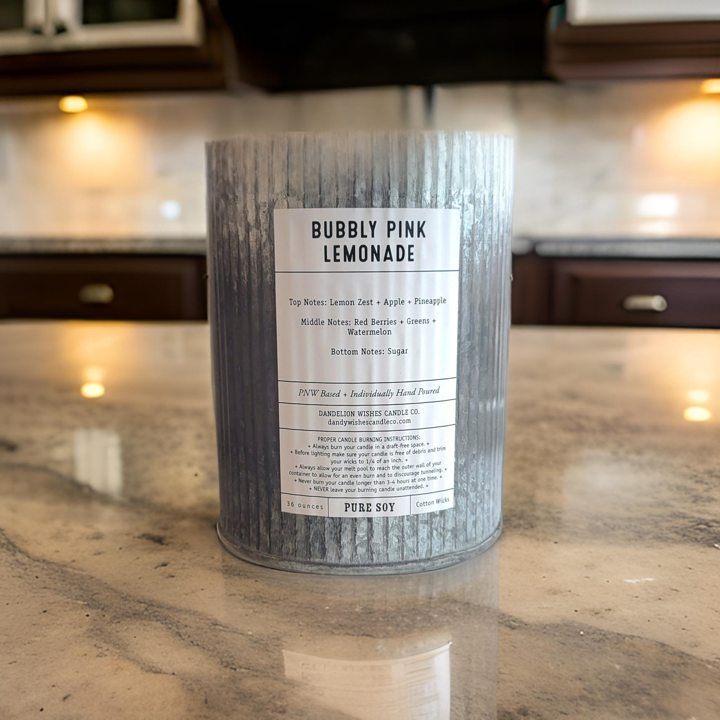 Extra Large Rustic Galvanized Tin Candle: Bubbly Pink Lemonade