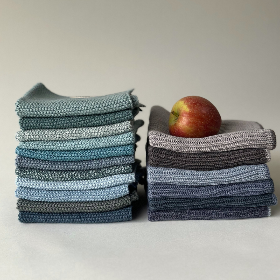 Dishcloths - 100% Orgainc Cotton - Set of two - Knitted - Solid - Aqua: 6 sets of two / 26x26 cm