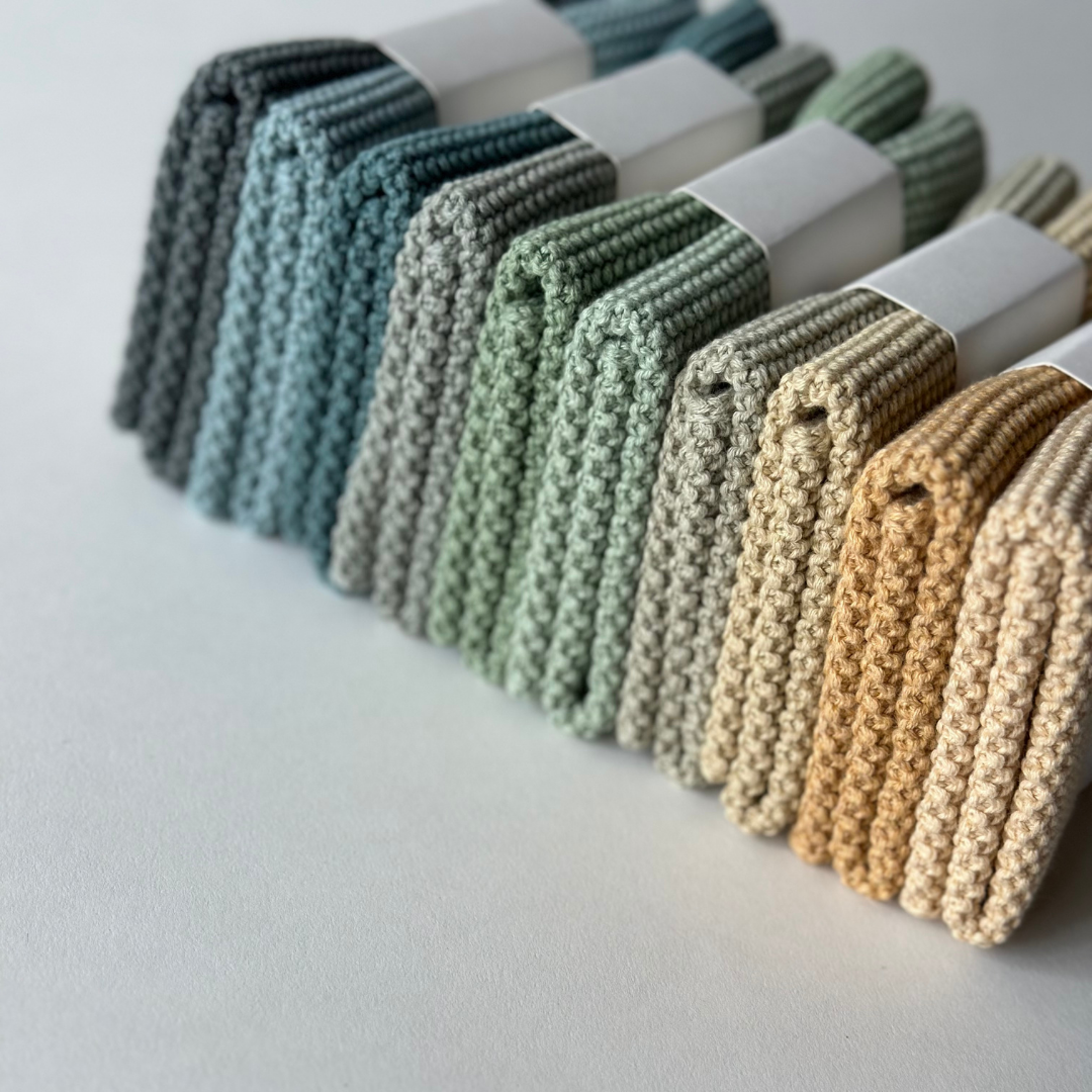 Dishcloths - 100% Orgainc Cotton - Set of two - Knitted - Solid - Pampas: 6 sets of two / 26x26 cm