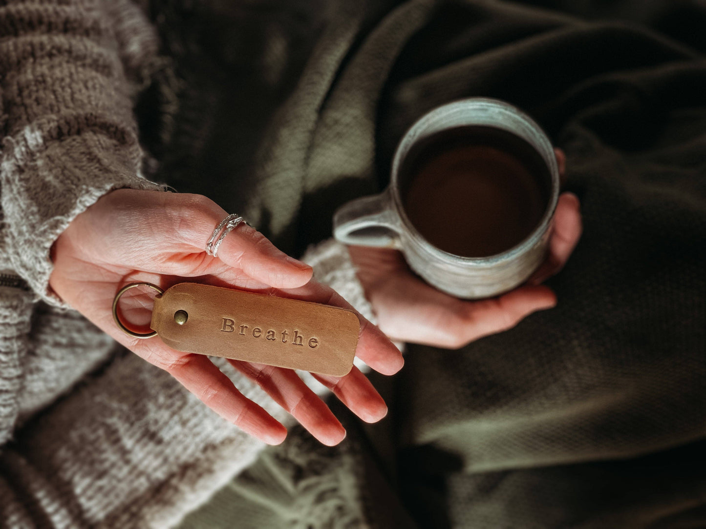 Leather Encouragement Keyrings: Evergreen / L o v e d