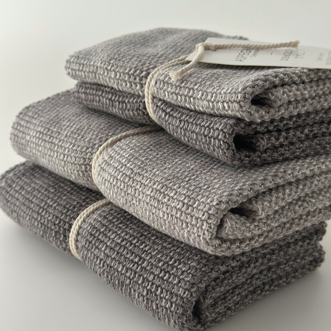 Dishcloths - 100% Orgainc Cotton - Set of two - Knitted - Blend - Gray: 6 sets of two / 26x26 cm