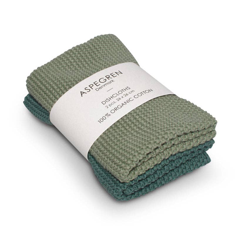 Dishcloths - 100% Orgainc Cotton - Set of two - Knitted - Solid - Mint: 6 sets of two / 26x26 cm