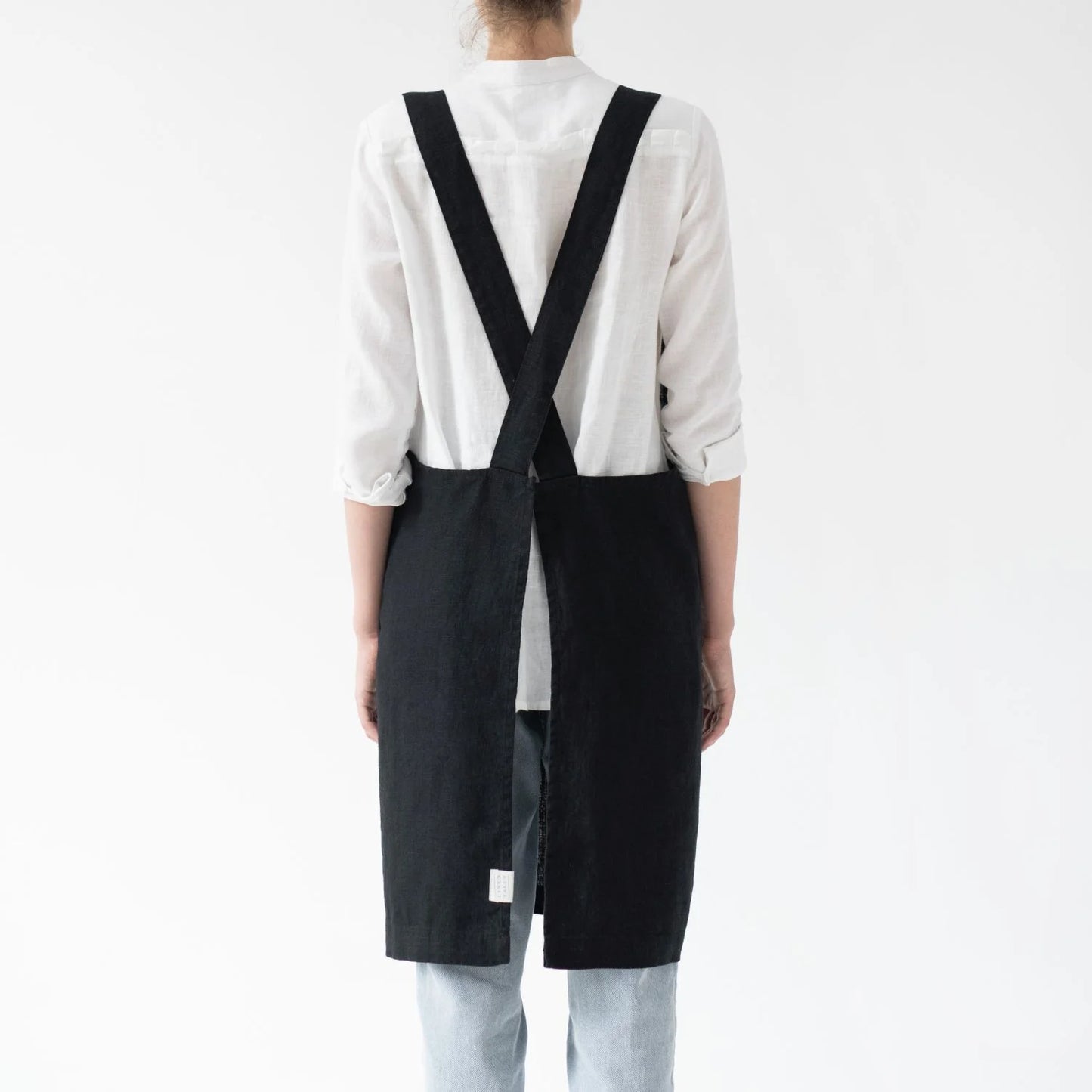 Linen Crossback Apron Black
