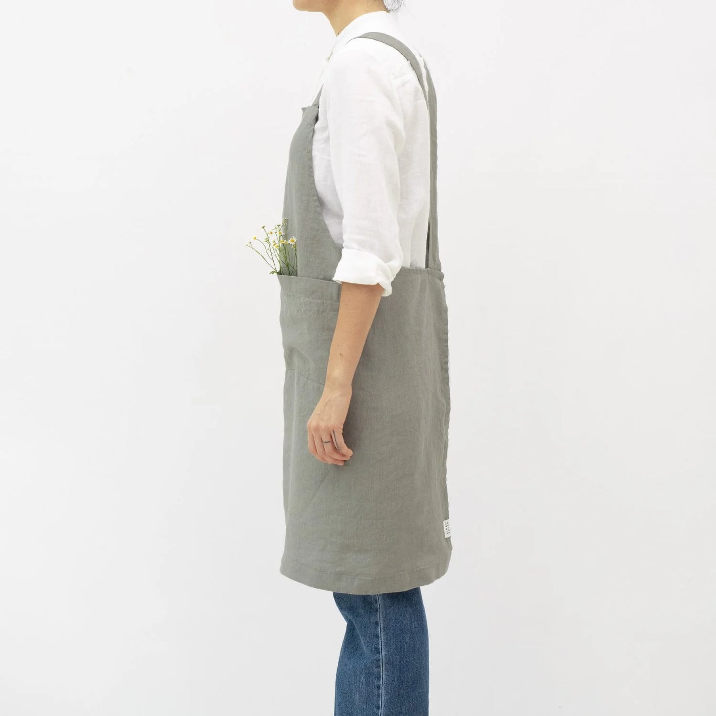 Linen Crossback Apron Khaki