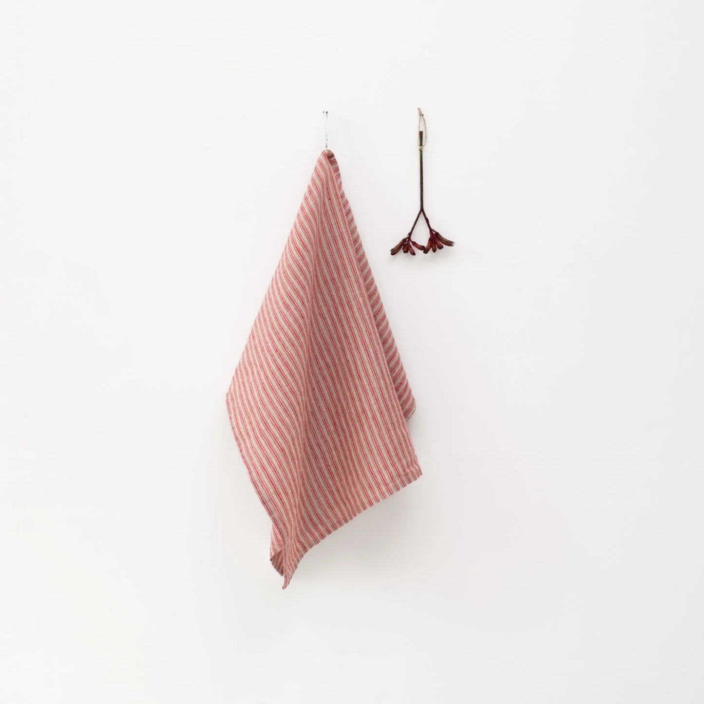 Linen Kitchen Towel Red Natural Stripes