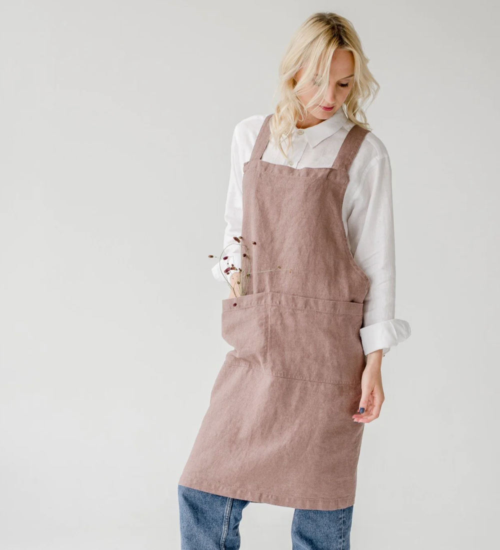 Linen Crossback Apron Ashes of Roses