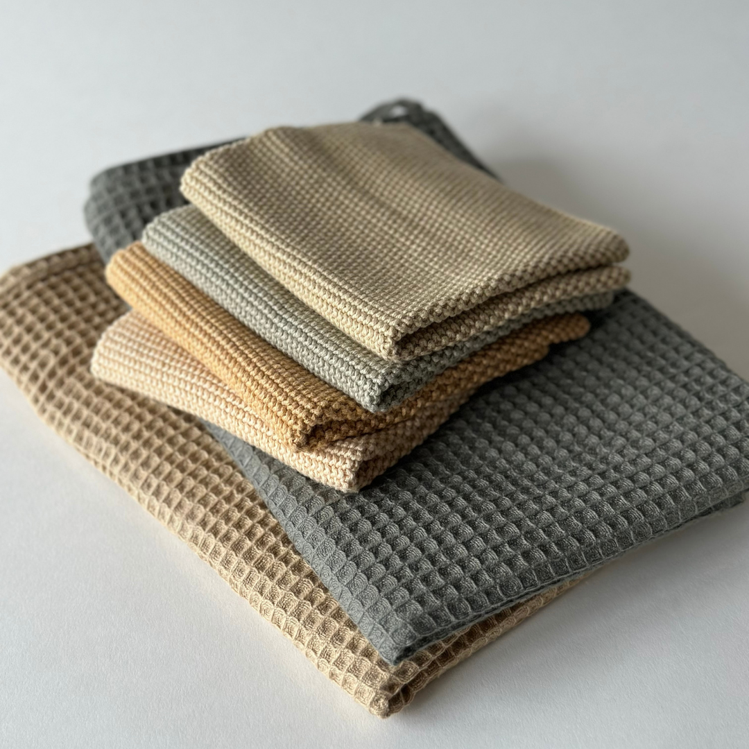 Dishcloths - 100% Orgainc Cotton - Set of two - Knitted - Solid - Pampas: 6 sets of two / 26x26 cm