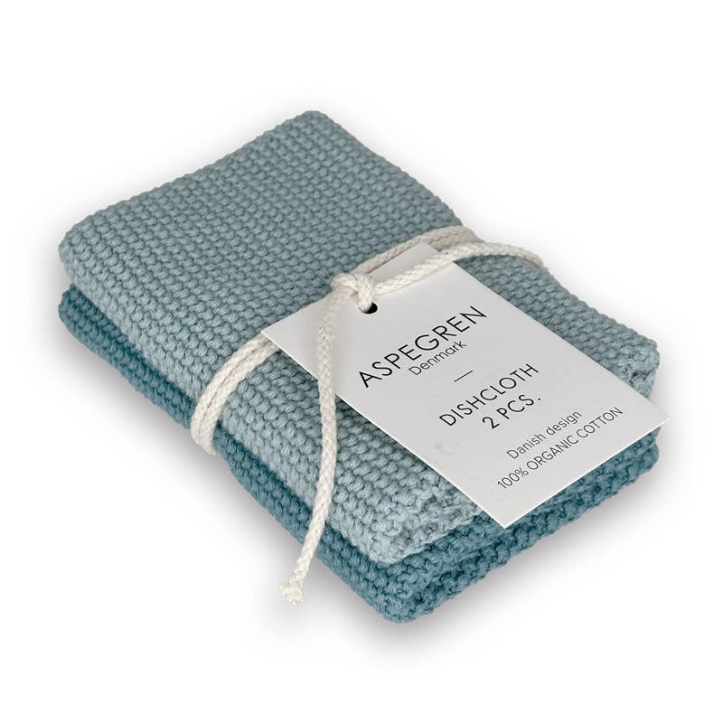Dishcloths - 100% Orgainc Cotton - Set of two - Knitted - Solid - Aqua: 6 sets of two / 26x26 cm