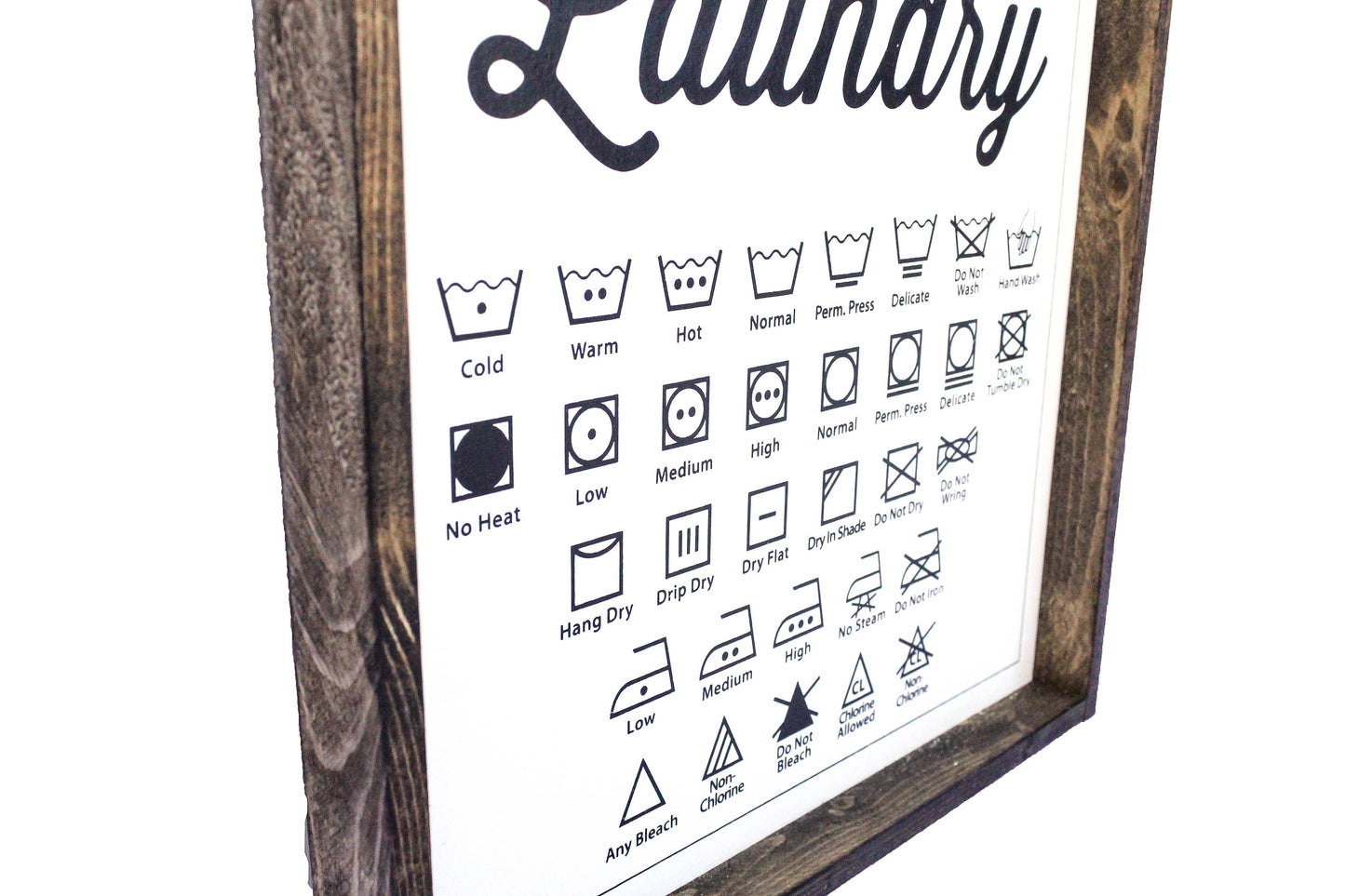 Laundry Symbols Wood Sign: White