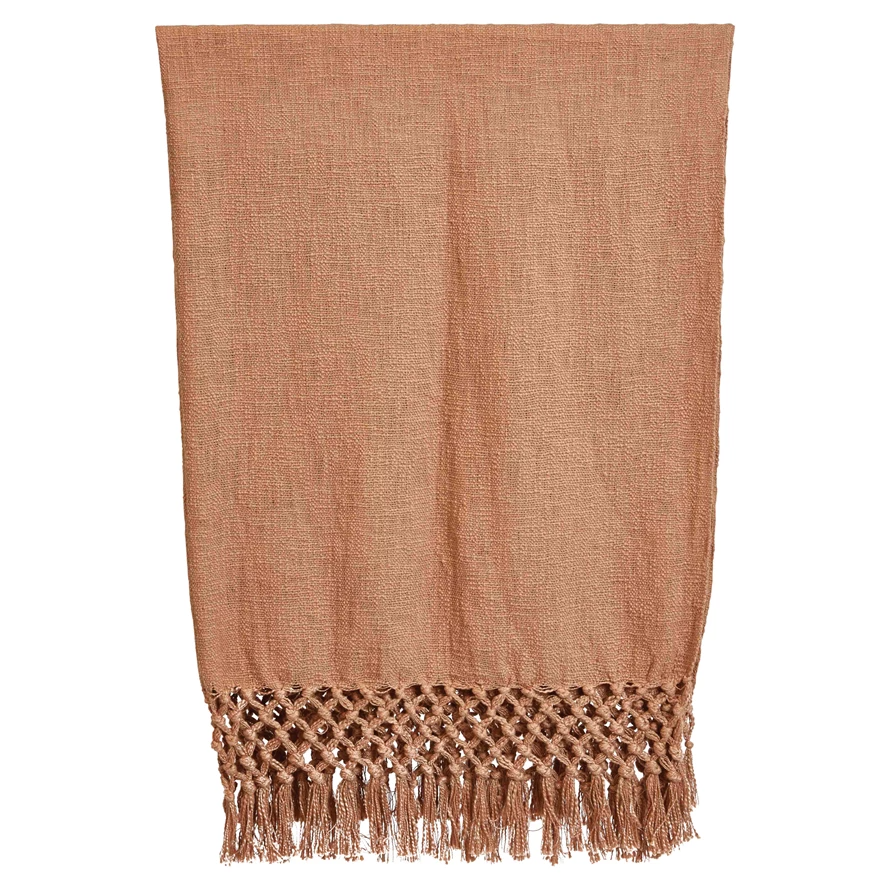 Woven Cotton Fringe Throw Putty
