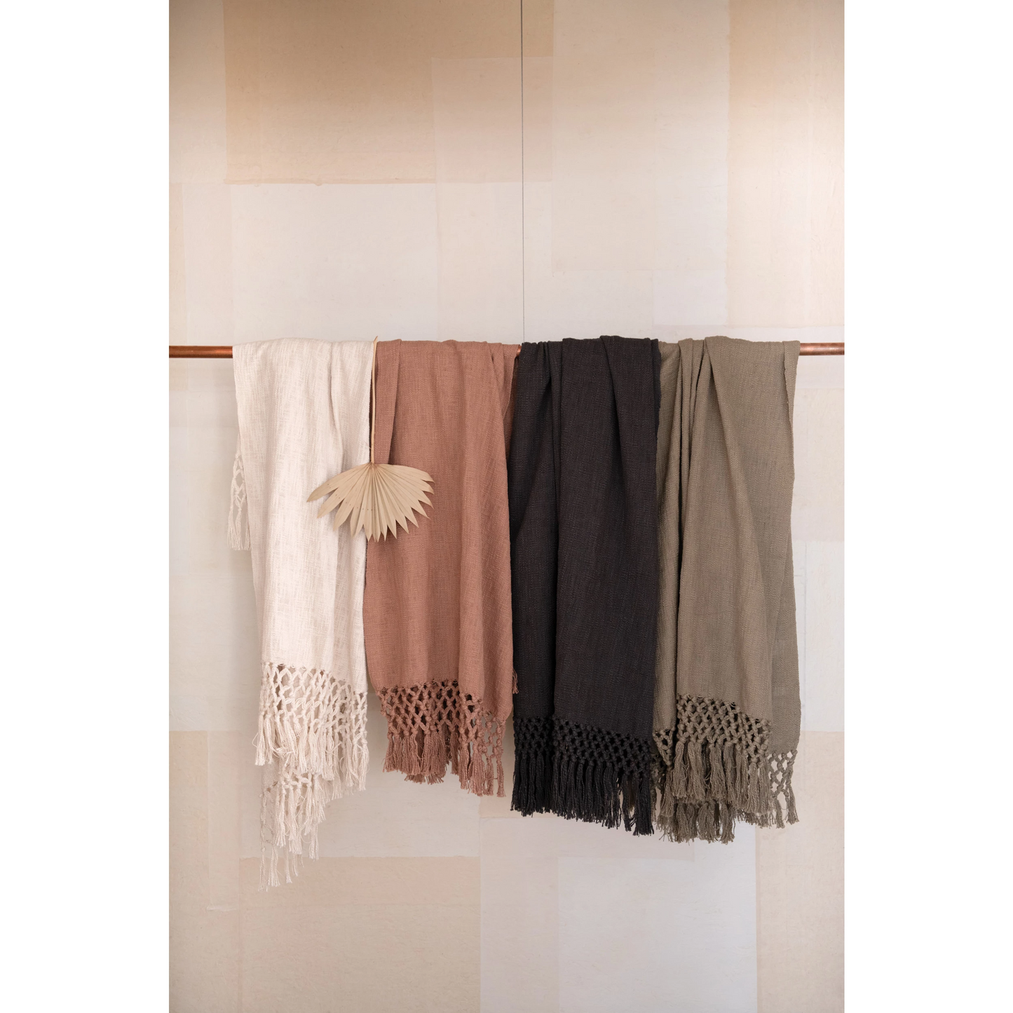 Woven Cotton Fringe Throw Putty