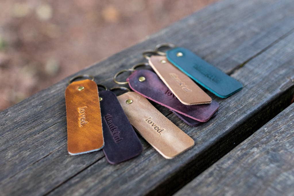 Leather Encouragement Keyrings: Light Oak / W i l d & f r e e