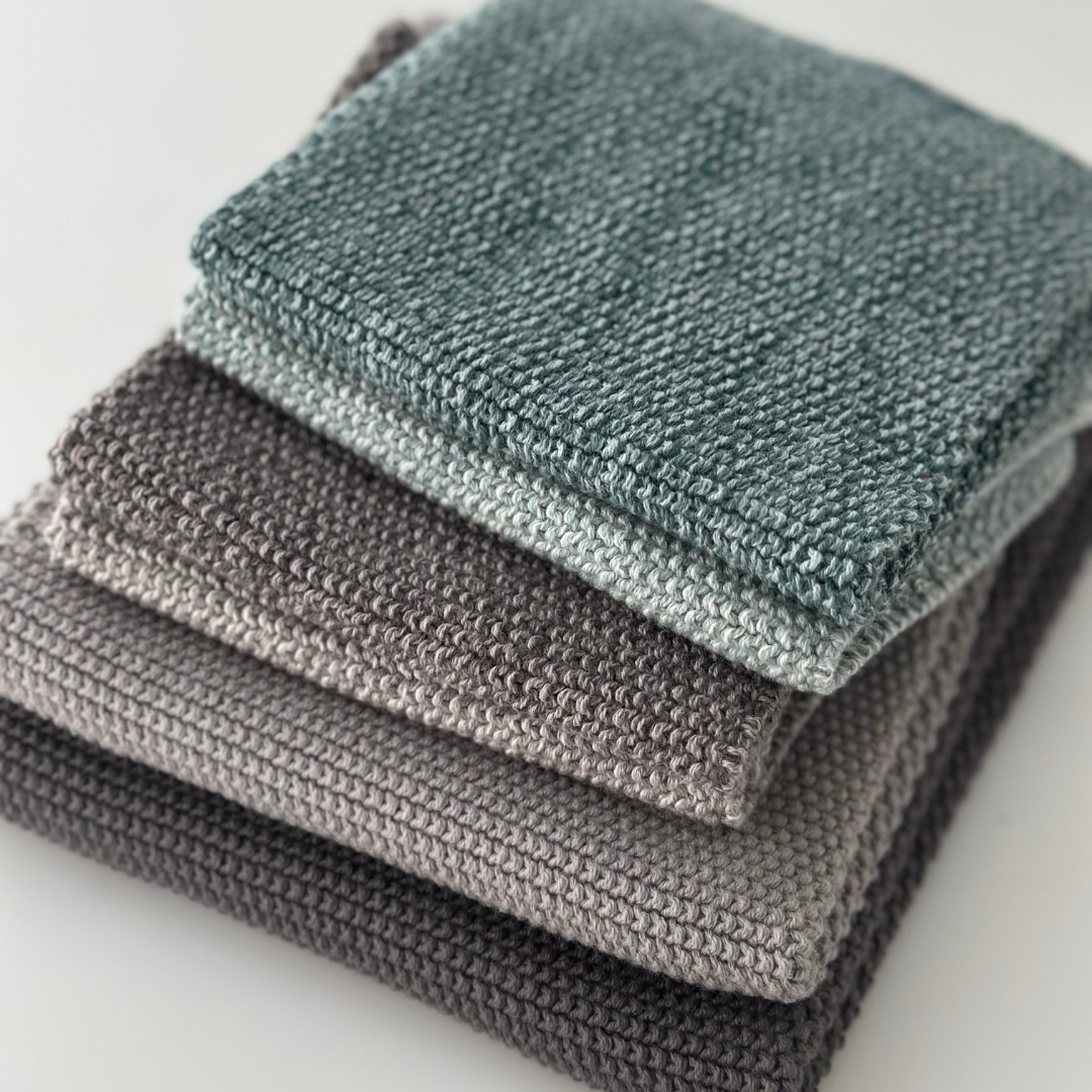 Dishcloths - 100% Orgainc Cotton - Set of two - Knitted - Blend - Gray: 6 sets of two / 26x26 cm
