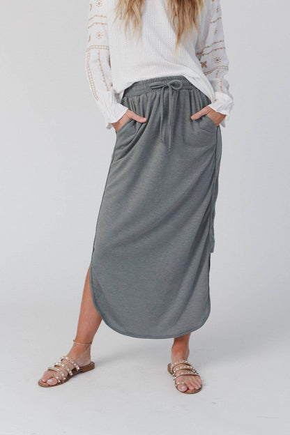 So Comfy Drawstring Maxi Skirt - Light Olive: XL
