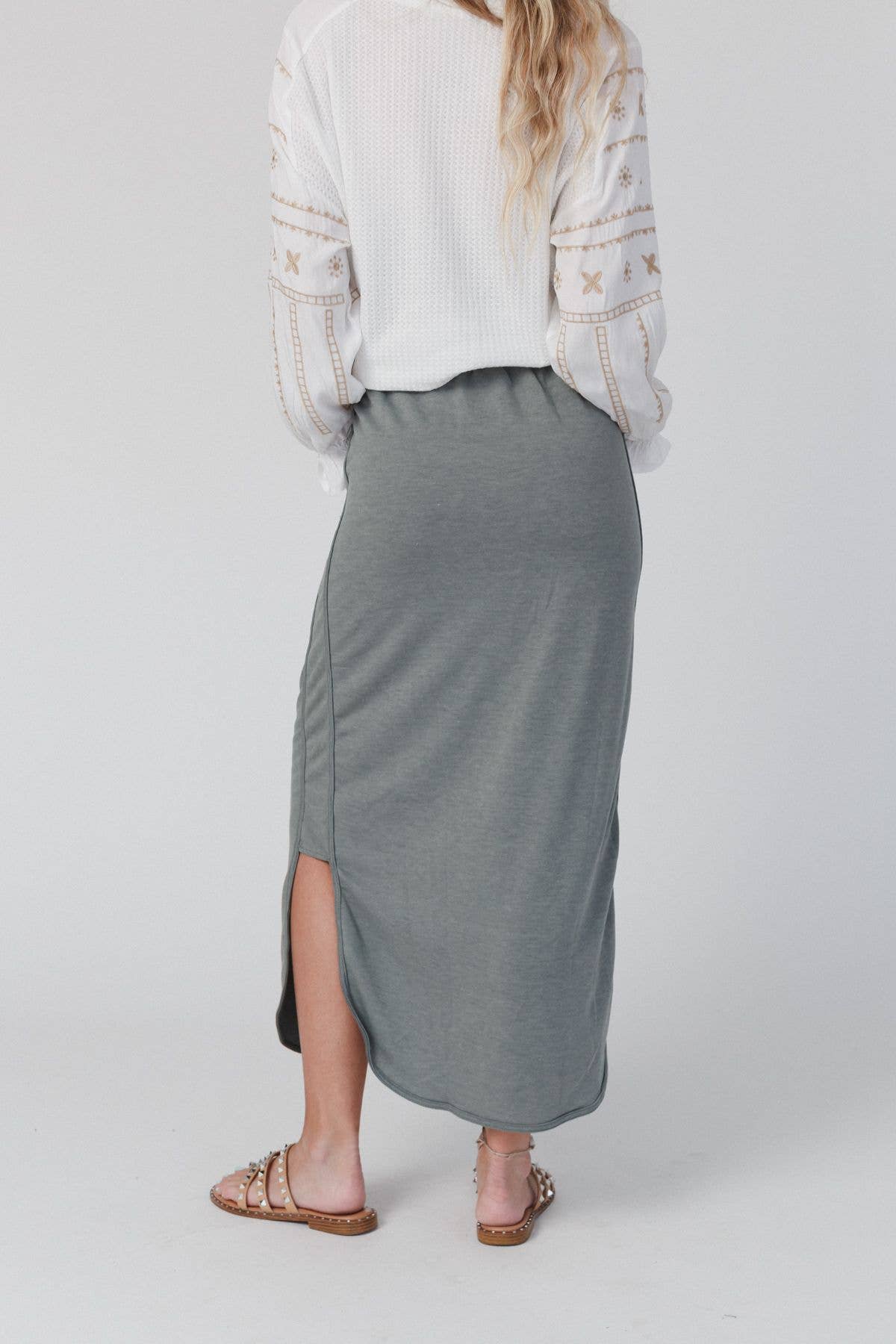 So Comfy Drawstring Maxi Skirt - Light Olive: XL