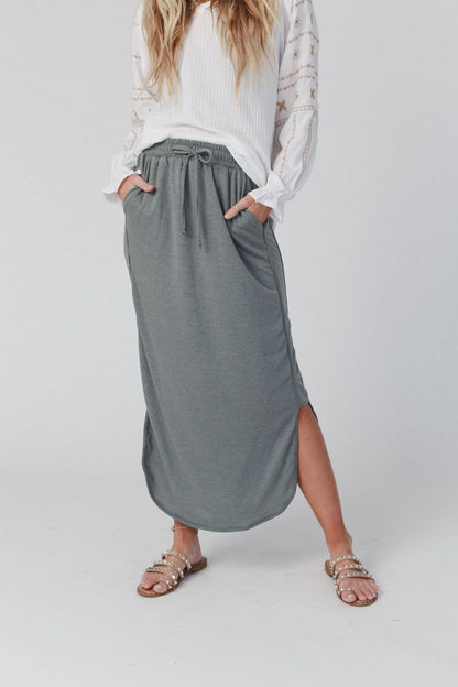 So Comfy Drawstring Maxi Skirt - Light Olive: XL