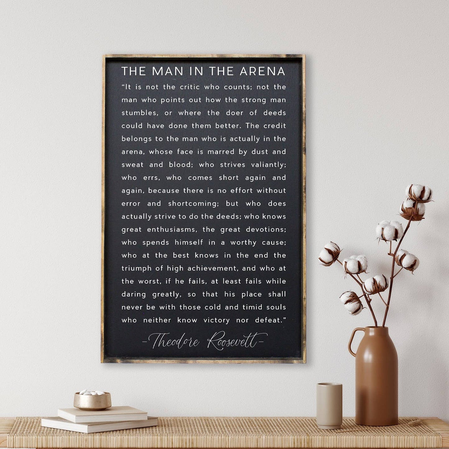 The Man in the Arena Wood Sign: White / 18” x 24”.
