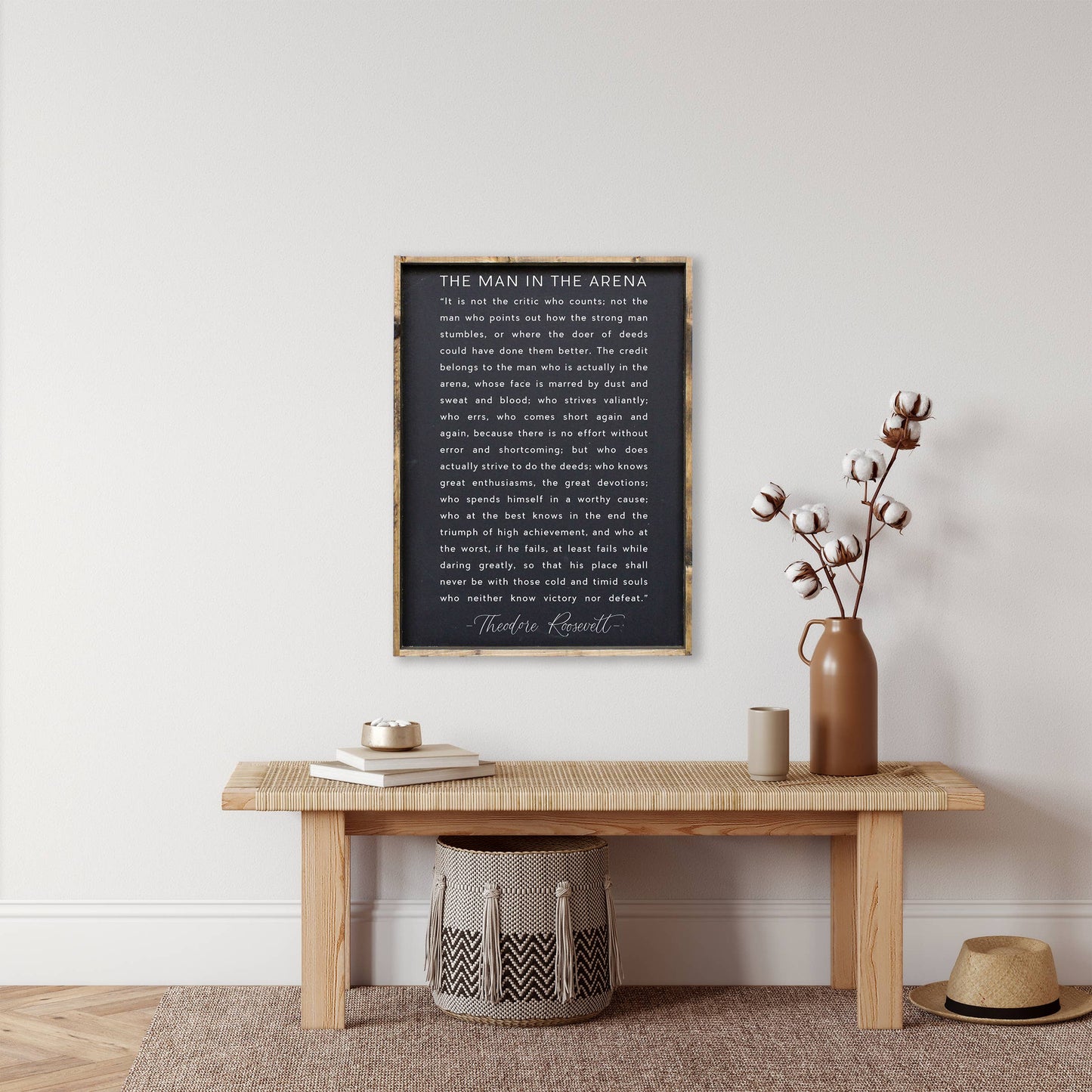 The Man in the Arena Wood Sign: White / 18” x 24”.
