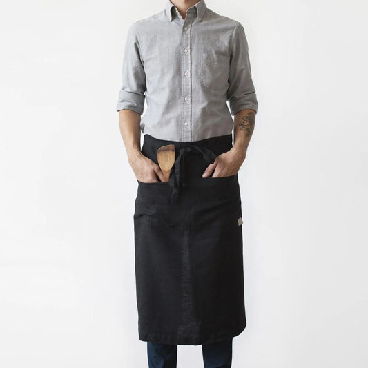 Linen Garcon Apron Black