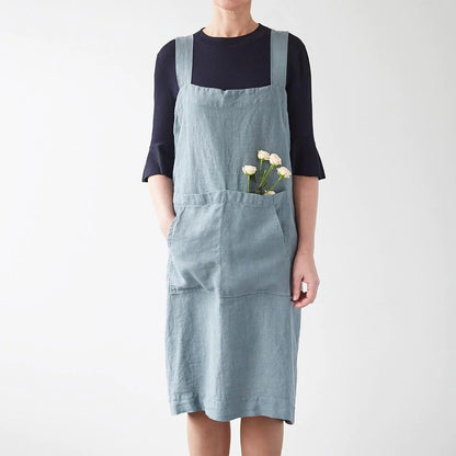 Linen Pinafore Apron Blue Fog