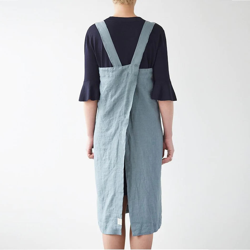 Linen Pinafore Apron Blue Fog