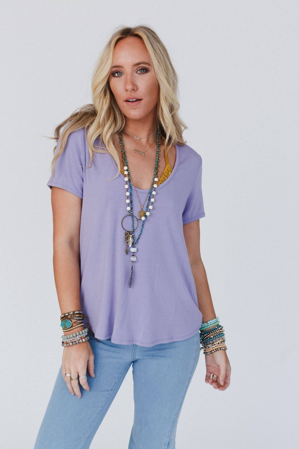 Scoop Neck Bralette Tee - New Lavender: XL