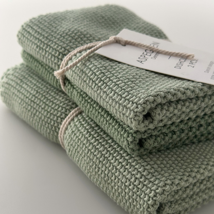 Dishcloths - 100% Orgainc Cotton - Set of two - Knitted - Solid - Laurel Green: 6 sets of two / 26x26 cm