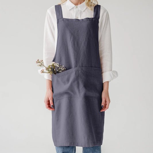 Linen Crossback Apron Dark Grey