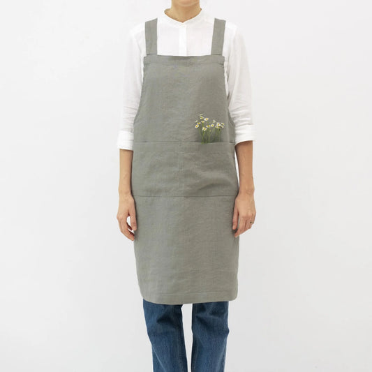 Linen Crossback Apron Khaki