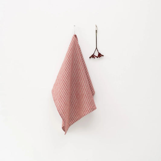 Linen Kitchen Towel Red Natural Stripes