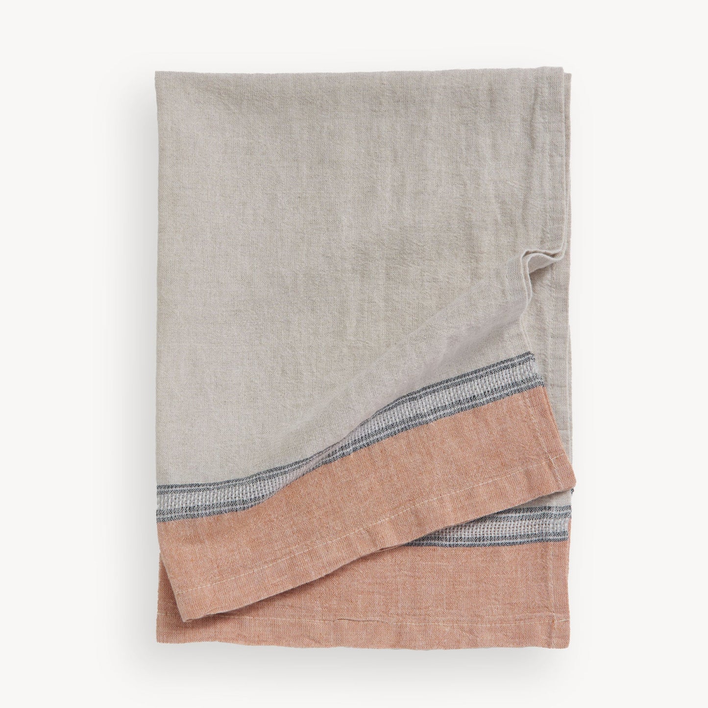 french stripe linen hand towel-natural/mandarin