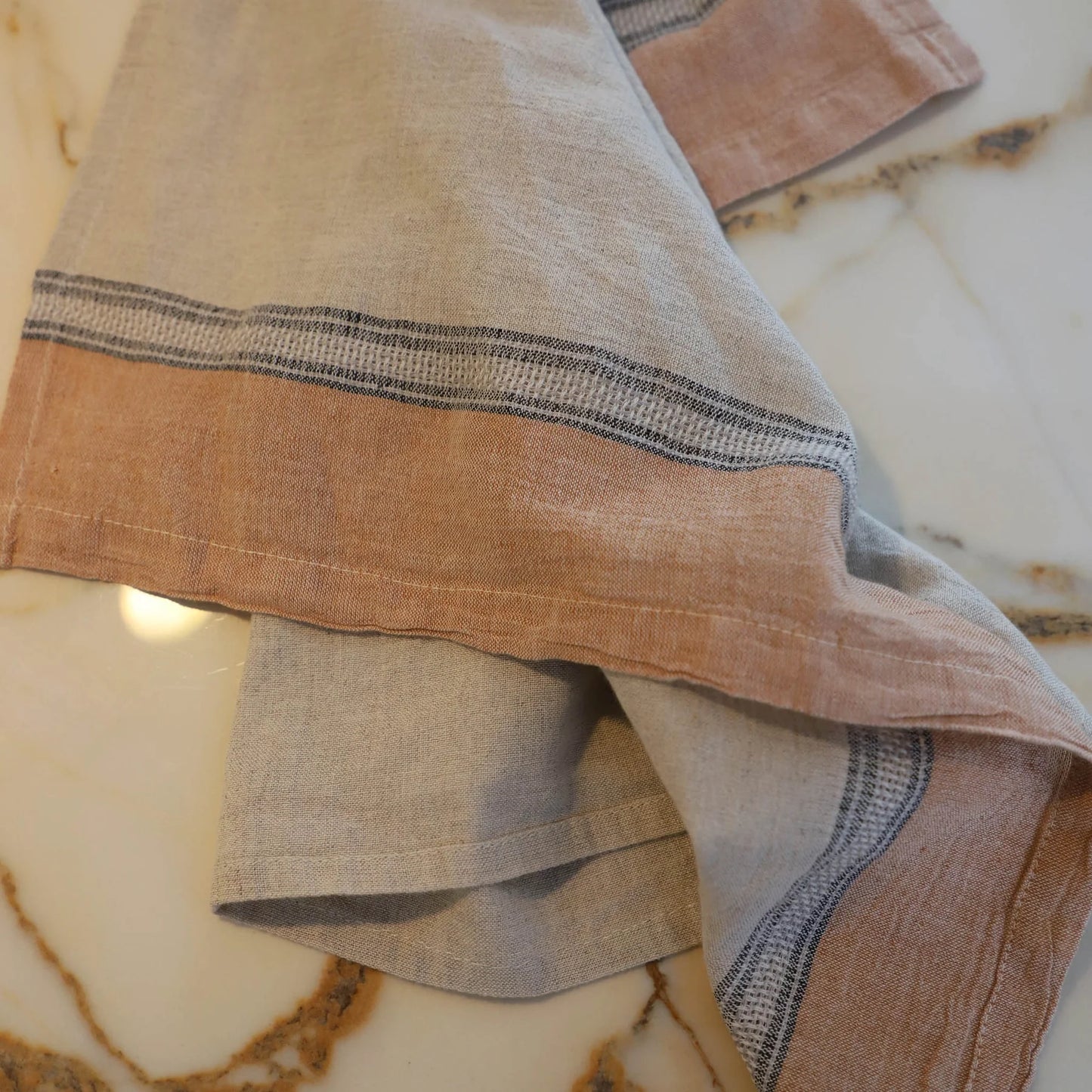 french stripe linen hand towel-natural/mandarin