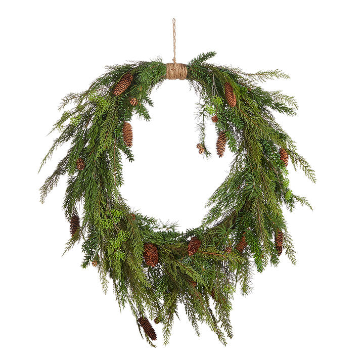 36" Oval Cedar & Pinecone Wreath