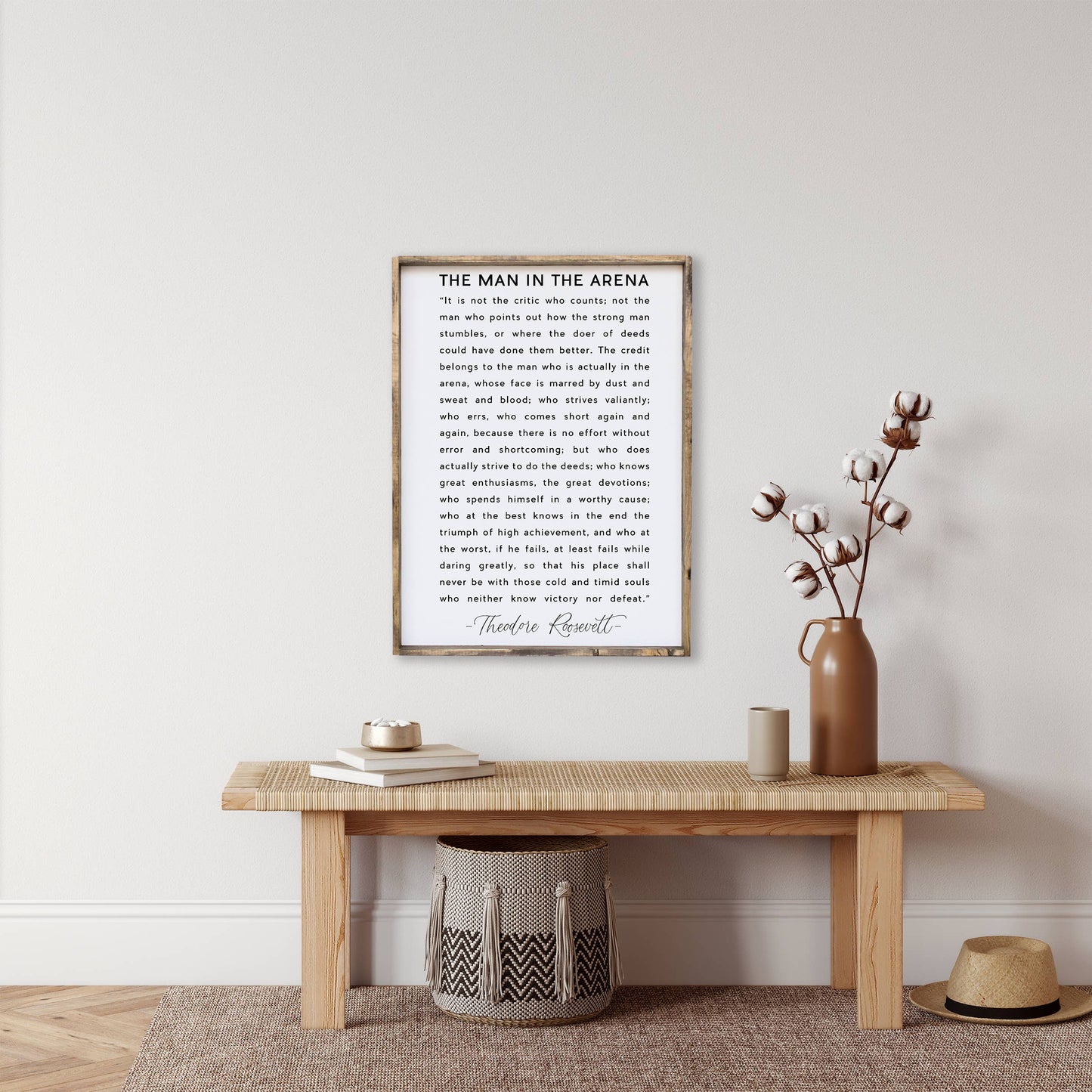 The Man in the Arena Wood Sign: White / 18” x 24”.