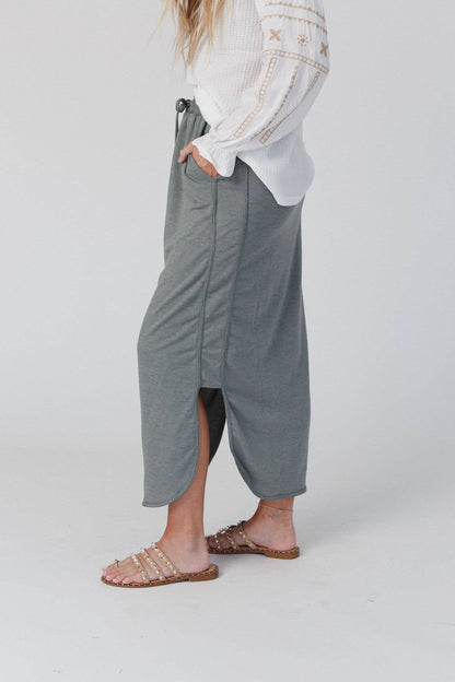 So Comfy Drawstring Maxi Skirt - Light Olive: XL